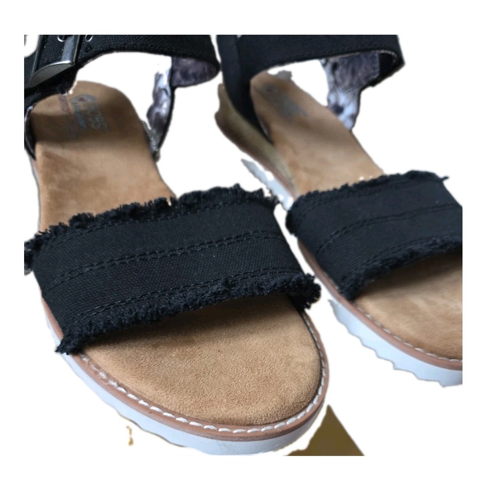 Skechers BOBS Desert Kiss Black Strappy Memory Fm Wedge Sandals Wms Size 11 NWT - Picture 4 of 16